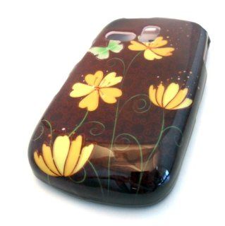 Samsung R355c Brown Yellow Sunflower Butterfly Design Gloss HARD Case Cover Skin Protector NET 10 Straight Talk Cell Phones & Accessories