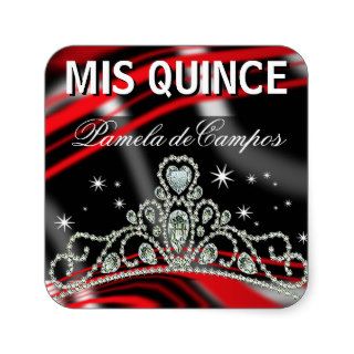 Blinged Out Quinceañera Sparkling Tiara Square Stickers