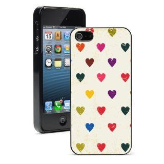 Apple iPhone 4 4S 4G Black 4B441 Hard Back Case Cover Retro Colorful Hearts Pattern: Cell Phones & Accessories