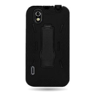 CoverON HYBRID Dual Soft BLACK Silicone Skin Cover and Heavy Duty Hard BLACK Case w/ Kickstand for LG LS855 MARQUEE OPTIMUS BLACK / P970 IGNITE With PRY Triangle Case Removal Tool [WCJ509] Cell Phones & Accessories