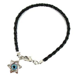 Black Thread Kabbalah Bracelet with Blue Eye Magen David Star: Jewelry