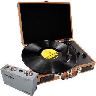 Pyle Turntable Record Player and Pre Amplifier Package   PVTT2U Retro Belt Drive Turntable With USB to PC Connection, Rechargeable Battery   PP444 Ultra Compact Phono Turntable Pre Amplifier Electronics