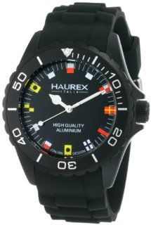 Haurex Italy Men's 1K374UNF Ink Black Rubber Band Flag Like Indices Aluminum Watch Haurex Italy Watches