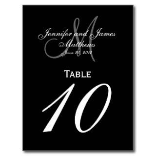 Black White Monogram Wedding Table Number Cards Postcards