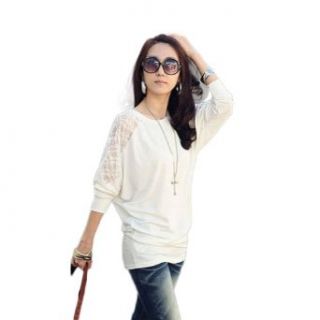 New Fashion 2013 Women's Batwing Top Dolman Lace Loose Long Sleeve T Shirt Blouse for Women (COLOR : WHITE  SIZE : L): Clothing