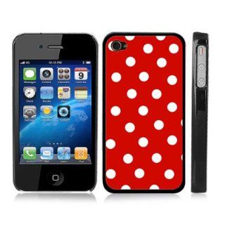Red and White Polka Dot Snap On iPhone Cover Black Carrying Hard Plastic Case for iPhone 4/4S Cell Phones & Accessories