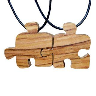 Handmade Olive Wood Two Friends Puzzle Piece Friendship Necklaces: From The Earth: Jewelry
