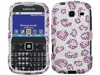 Silver Leopard Cheetah Purple Bling Rhinestone Diamond Crystal Faceplate Hard Skin Case Cover for Samsung Freeform 3 SCH R380 III w/ Free Pouch: Cell Phones & Accessories