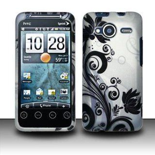 Rubberized Silver Black Vine Flower Snap on Design Case Hard Case Skin Cover Faceplate for Htc Evo Shift 4g Cell Phones & Accessories