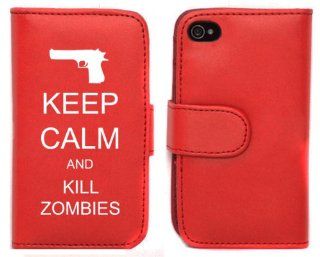 Red Apple iPhone 5 5S 5LP384 Leather Wallet Case Cover Keep Calm and Kill Zombies Gun Cell Phones & Accessories