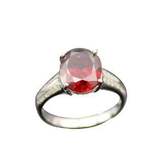 Jade Angel Fashion Jewelry 925 Silver Oval Cut Created Garnet And Clear Cubic Zircon Ring Color Red: Jewelry