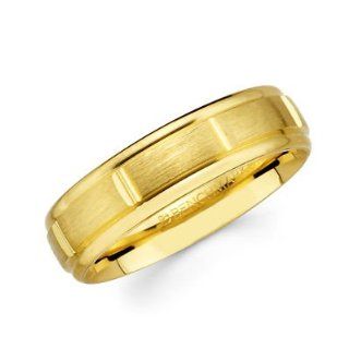 Solid 14k Yellow Gold Womens Mens Satin Brick Design Wedding Ring Band 6MM Size 5: Jewelry