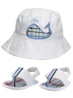 Baby Boy Whale Plaid Reversible Bucket Sun Hat and Sandal Set by Baby Deer: Shoes