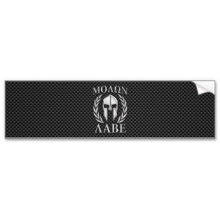 Molon Labe Chrome Spartan Helmet on Carbon Fiber Bumper Stickers