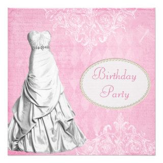 Glamorous Gown Vintage Shabby Chic Birthday Party Personalized Invite