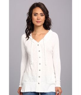 DKNY Jeans Drapey Button Down Hoodie Womens Sweatshirt (White)
