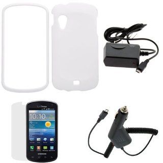 GTMax 4pc Accessory Bundle Kit for Verizon Samsung? Stratosphere SCH I405   Combo Set Includes: Hard Rubberized White Snap On Protective Cover Case + Clear LCD Screen Protector + Micro USB Rapid Car & Home Wall Travel Chargers: Cell Phones & Access