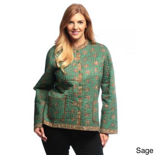 La Cera La Cera Womens Plus Size Quilted Floral print Mandarin Collar Jacket Green Size 1X (14W : 16W)