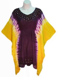 Yoga Trendz Women's Tie Dye Caftan Tunic Dress (Yellow/White/Purple) at  Womens Clothing store