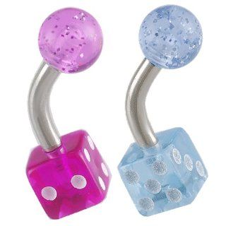 14g 14 gauge (1.6mm), 1/4" Inches (6mm) long   316L Surgical Stainless Steel eyebrow lip bars ear tragus rings earrings curved curve barbell straight bar acrylic dice purple and blue lot AIJH   Pierced Body Piercing Jewelry  Set of 2 Jewelry