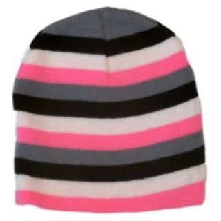 Faded Glory Girls Pink & Black Stripped Hat Beanie Stocking Trapper Hat: Cold Weather Hats: Clothing