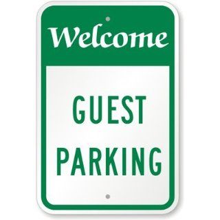 SmartSign Aluminum Sign, Legend "Welcome Guest Parking", 24" high x 18" wide, Green on White Yard Signs