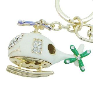 Gold Tone Helicopter Keychain Clear Austrian Crystal: Jewelry