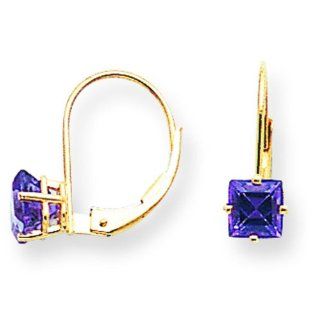 14K Gold Princess Cut Amethyst Earrings Jewelry: Jewelry
