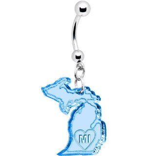 Light Blue State of Michigan Belly Ring Jewelry