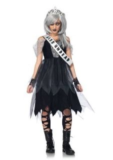 Leg Avenue Costumes 4Pc.Zombie Prom Queen Dress Sash Fingerless Gloves Tiara, Black, Small/Medium: Clothing