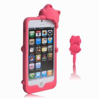 Buypower Cute 3D Kiki Cat Gel Silicone Rubber Case Cover Skin Compatible for Apple iPhone 5 5th Generation with Free Headphone Dust proof Plug Color Magenta: Cell Phones & Accessories