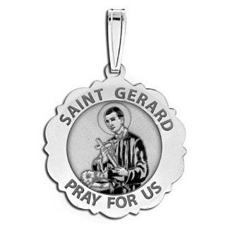 Saint Gerard Scalloped Religious Medal   2/3 Inch Size of Dime, Sterling Silver Jewelry