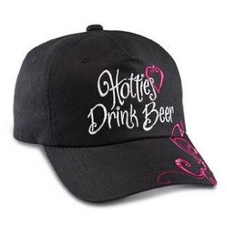 Imprinted "Hotties Drink Beer" Black Cap w/ Embroidery Design: Kitchen & Dining