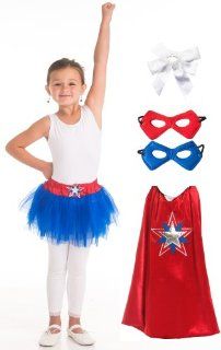 Little Adventures Girl American Hero Cape, Tutu, Mask Costume Age 3 8 with Hairbow Toys & Games