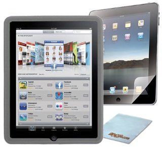 Apple iPad 1st Gen Wi Fi / 3G Smoke Rubber Skin Silicone Case + LCD Screen Protector + MyGift Microfiber Cleaning Cloth: Computers & Accessories