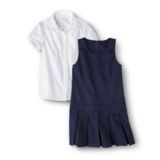 Cherokee Girls School Uniform Short Sleeve Blouse and Jumper Set   Navy 14