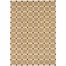 Hand woven Mandara Checkerboard Patterned Tan And Burgundy Rug (79 X 106)