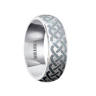 ADDISON Domed Tungsten Ring with Celtic Knot Design by Triton Rings   7mm: Jewelry