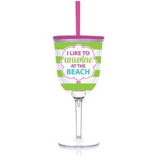 Unwine at the Beach 13 oz Insulated Wine Glass Slant Lid Straw: Tumblers: Kitchen & Dining