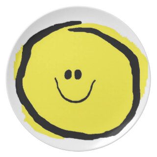 Big Yellow Happy Smiley Painted Plate