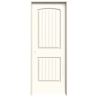 ReliaBilt 2 Panel Round Top Plank Solid Core Smooth Molded Composite Right Hand Interior Single Prehung Door (Common: 80 in x 32 in; Actual: 81.68 in x 33.56 in)