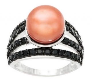 Honora Cultured Pearl 9.5mm Button & Black Spinel Sterling Ring —