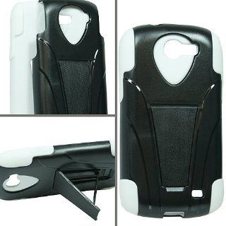 White Hard Soft Gel Dual Layer Stand Cover Case for Samsung Galaxy Express SGH I437 Cell Phones & Accessories