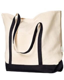 Anvil Velcro closure Organic Canvas Boat Tote, Natural/Black, One Size: Shoes