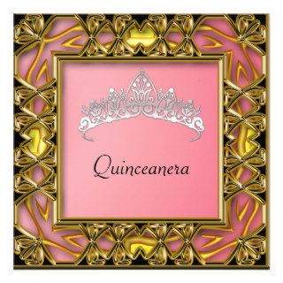 Quinceanera Birthday Party  Gold and salmon Invitation