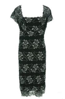 Onyx Nite Lace Print Dress Black 18W at  Womens Clothing store: Knee Length Cap Sleeve Dresses