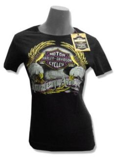 Harley Davidson & Trunk LTD Designer "Harley Angel" Black Juniors Babydoll T Shirt: Clothing