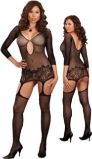 Plus Size Sheer Black Garter Dress with Stockings   Queen Size: Lingerie Sets: Clothing