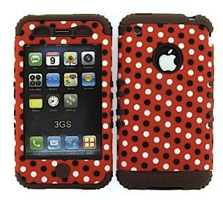 3 IN 1 HYBRID SILICONE COVER FOR APPLE IPHONE 3G 3GS HARD CASE SOFT BROWN RUBBER SKIN POLKA DOTS CF TE434 KOOL KASE ROCKER CELL PHONE ACCESSORY EXCLUSIVE BY MANDMWIRELESS: Cell Phones & Accessories