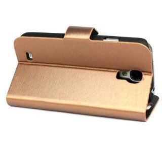 Golden Brushed Leather Back Case Cover Skin Stand for Samsung Galaxy S4 Iv I9500: Cell Phones & Accessories